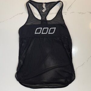 Lorna Jane Black Mesh Racerback Tank with Reflective Logos